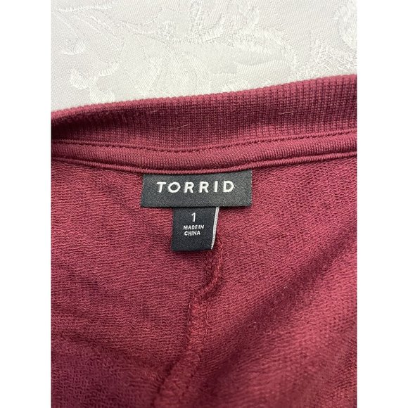 Torrid Pullover Mini Dress French Terry Embellished Burgundy Size 1 - Picture 3 of 12